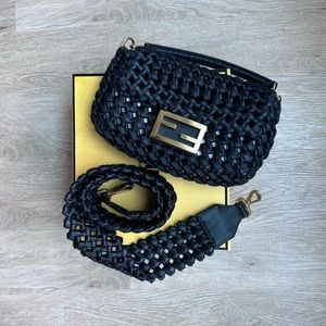 FENDI BAGUETTE - Black Woven Satin Mini